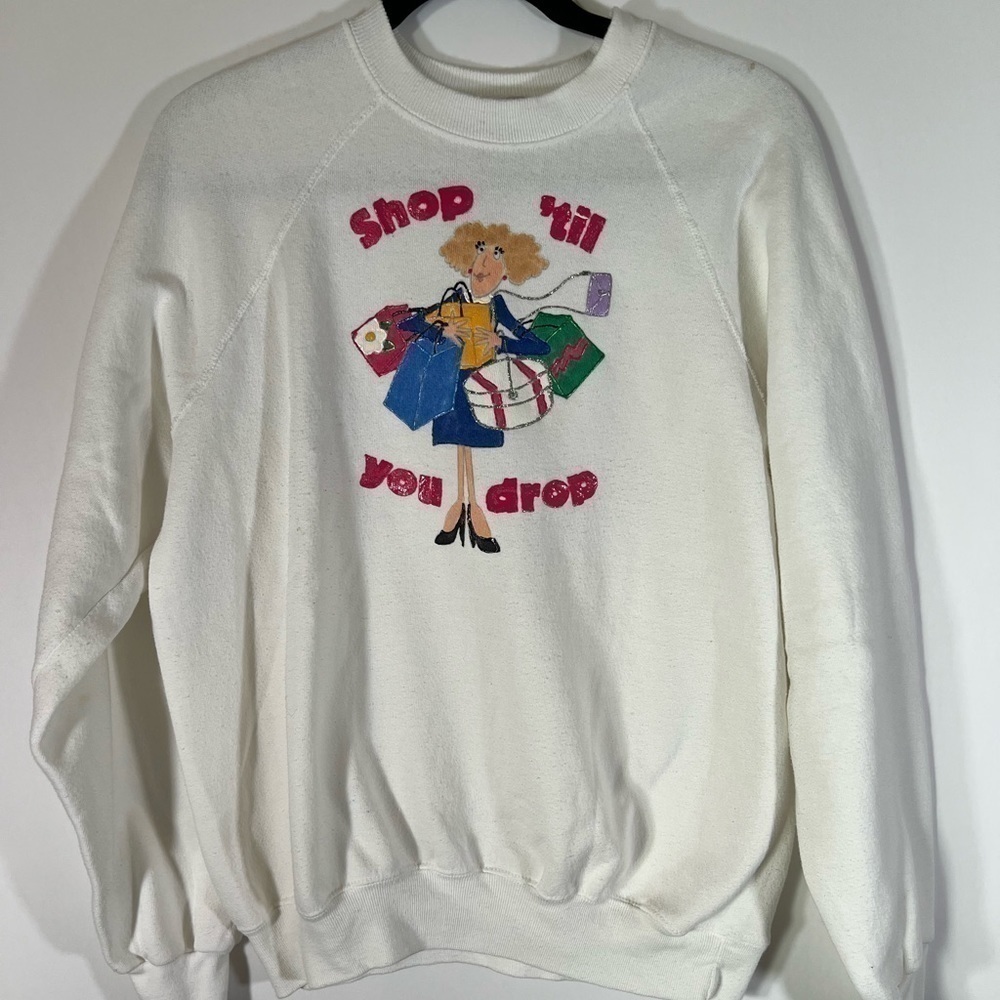 Lee Sturdy Sweats Vintage 90s white sweatshirt “shop til you drop” graphic sz XL